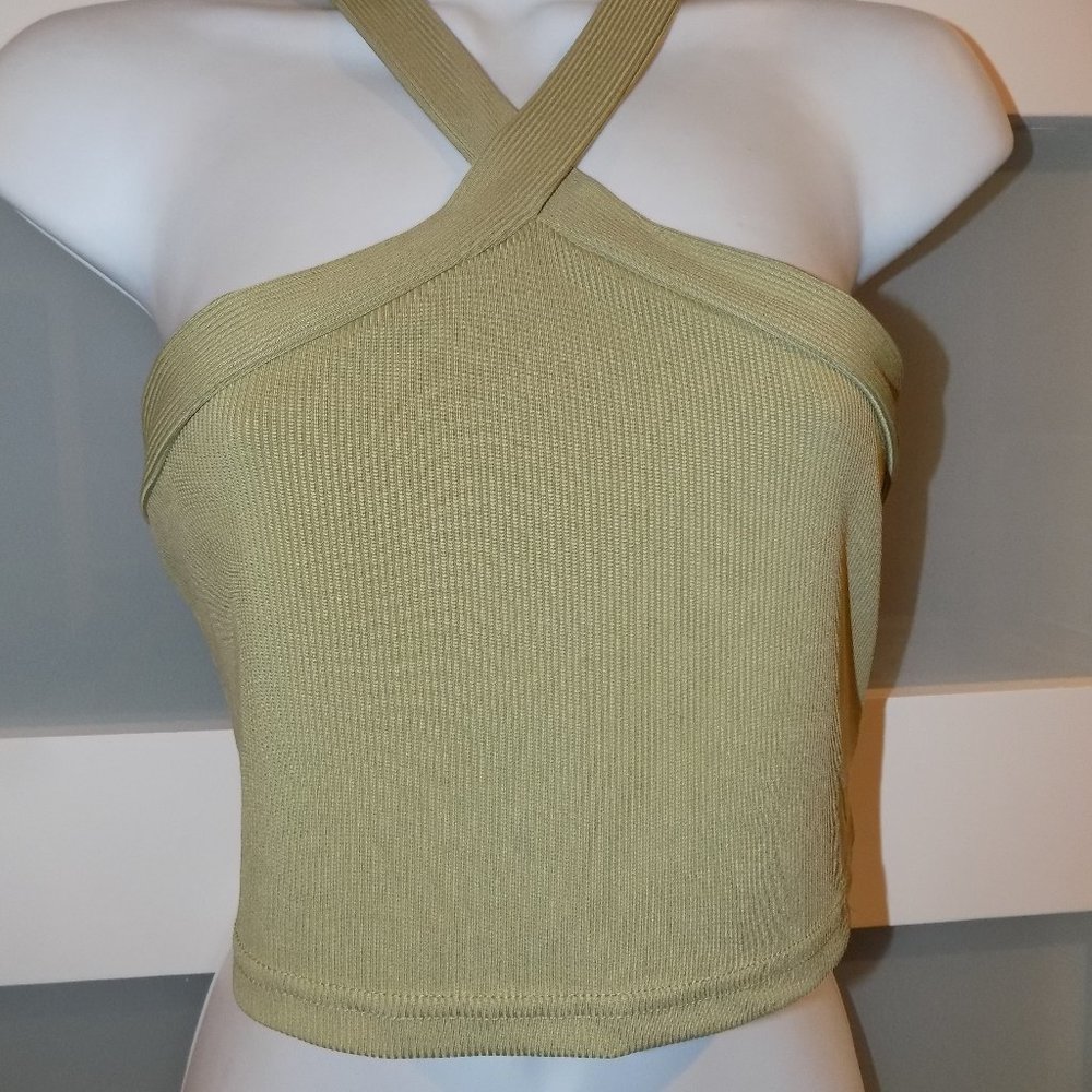 Shein Sage Green Ribbed Color Cropped Tank Top Size M NWOT